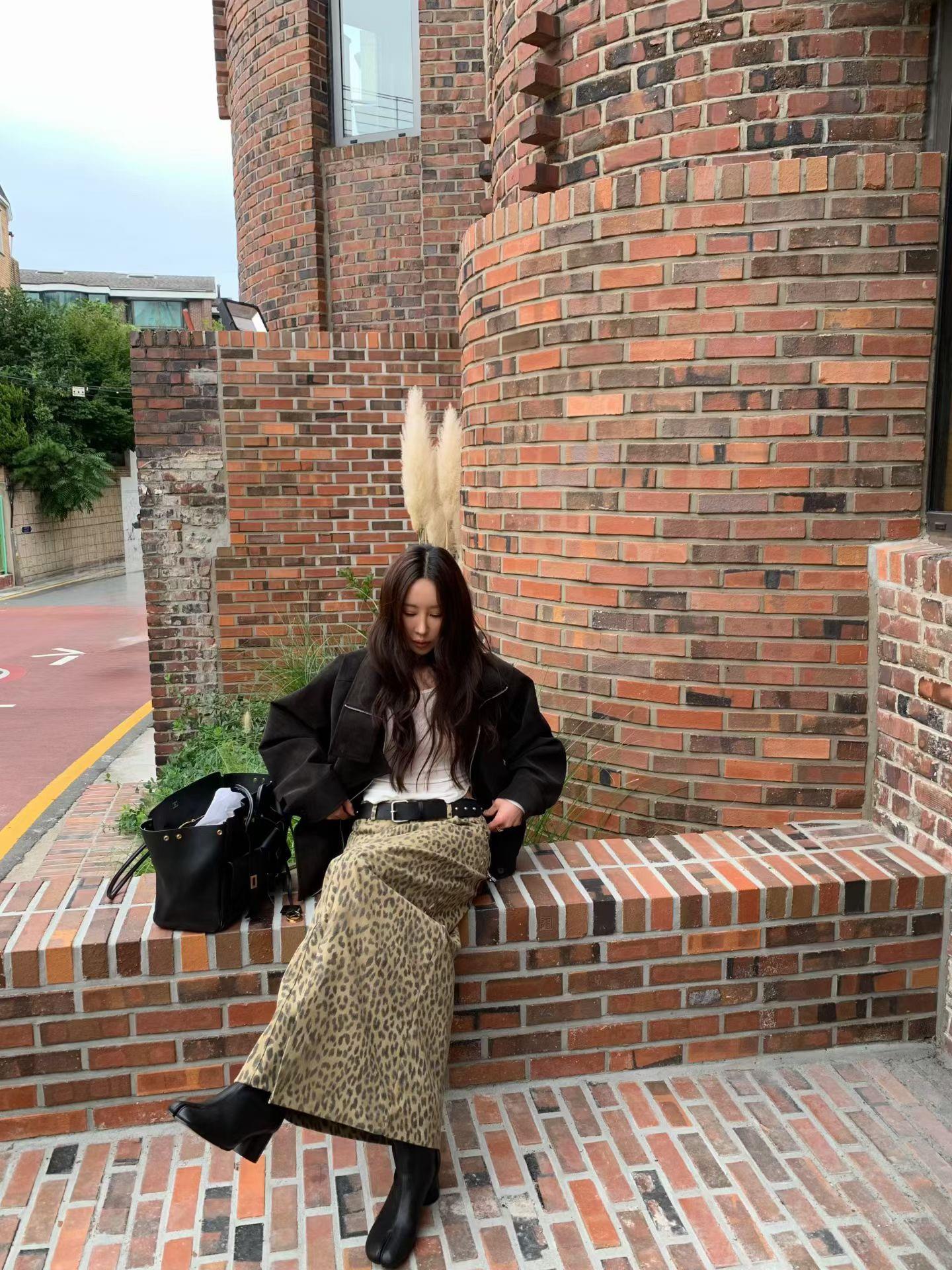 前開衩豹紋長裙